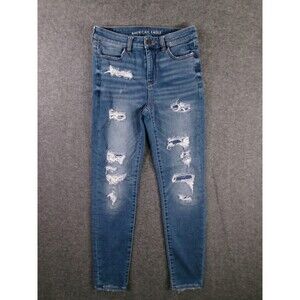 American Eagle Jeans Women 8 BlueJegging Hi Rise Skinny Leg Distressed Grunge
